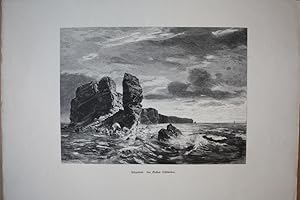 Helgoland, Insel, Felsküste, Nordsee, Holzstich um 1880 von Gustav Schönleber, Blattgröße: 27,5 x...