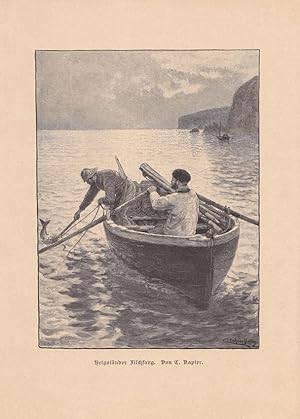 Helgoländer Fischfang, Insel, Nordsee, Steilküste, Holzstich um 1885 von C. Napier, Blattgröße: 2...