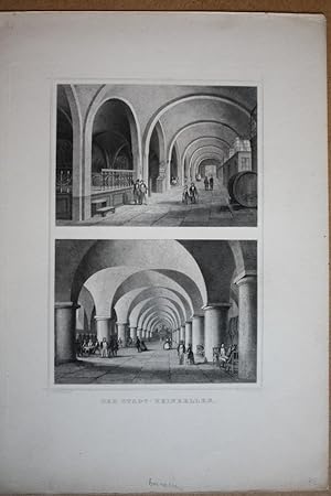 Bremen, Der Stadt-Weinkeller, Weinfass, Gewölbe, Stahlstich um 1855 von Joh. Poppel nach J. Gotth...
