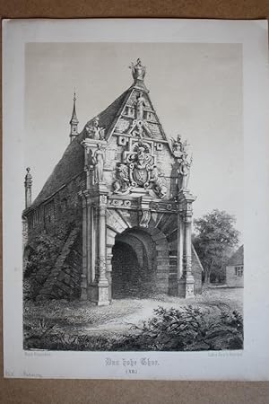 Bremen, Das hohe Thor, original Lithographie um 1865 von G. Hunckel nach Papendiek, Blattgröße: 3...