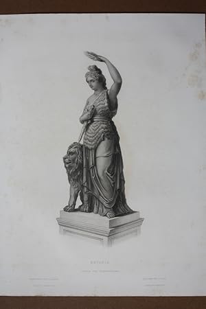 München, Bavaria Statur von Ludwig Schwanthaler (1802 - 1848), Ruhmeshalle, Stahlstich um 1860 vo...