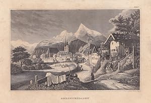 Berchtesgaden, Alpen, Dorf, Stahlstich um 1850 von Alex Marx, Blattgröße: 12 x 17 cm, reine Bildg...