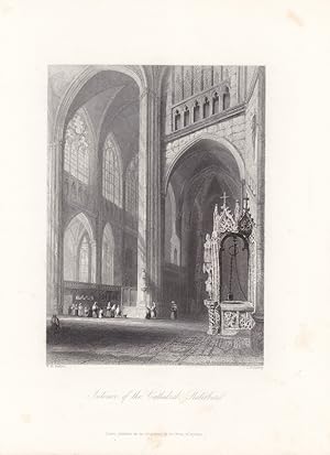 Regensburg, Dom St. Peter Innenansicht, Interior of the Cathedral Ratisbon, Stahlstich um 1840 vo...