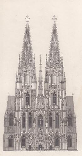 Kölner Dom St. Peter, Aufriss Westfassade, Stahlstich um 1870, Blattgröße: 21,5 x 11 cm, reine Bi...