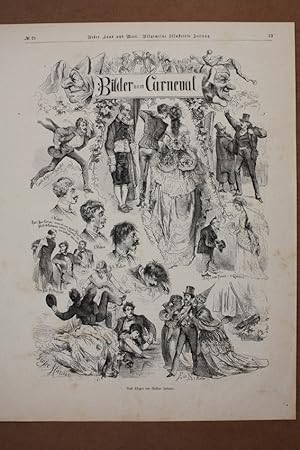Köln, Bilder vom Carneval, Holzstich um 1872, humoristisches Blatt mit neun Darstellungen einer T...