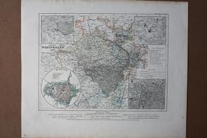 Provinz Westphalen 1837, Münster, Bielefeld, Paderborn, altkolorierter Stahlstich von 1837 mit ge...