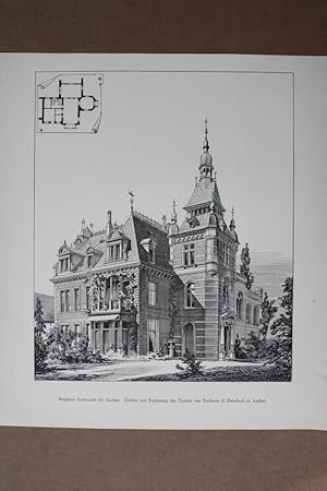 Aachen, Burghaus Suermondt, Holzstich um 1885 nach Plänen von Professor F. Ewerbeck, Blattgröße: ...