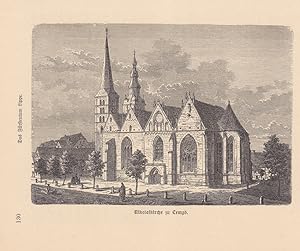 Nikolaikirche zu Lemgo, Holzstich um 1875, Blattgröße: 16,7 x 19 cm, reine Bildgröße: 11 x 15 cm.