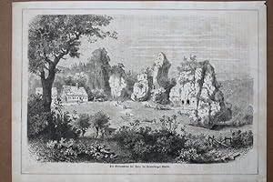 Die Externsteine bei Hora im Teutoburger Walde, Holzstich um 1865, Blattgröße: 21,5 x 30,2 cm, re...