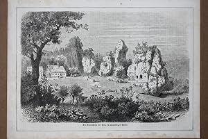 Die Externsteine bei Hora im Teutoburger Walde, Holzstich um 1875, Blattgröße: 22 x 30,5 cm, rein...