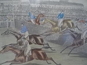 Liverpool Grand Steeple Chase. Plate I: Stone Wall. First Round. Kolorierte Aquatintaradierung vo...