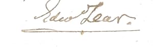 Bild des Verkufers fr [ Edward Lear, artist and writer of nonsense verse. ] Autograph Signature ('Edwd Lear.'). zum Verkauf von Richard M. Ford Ltd