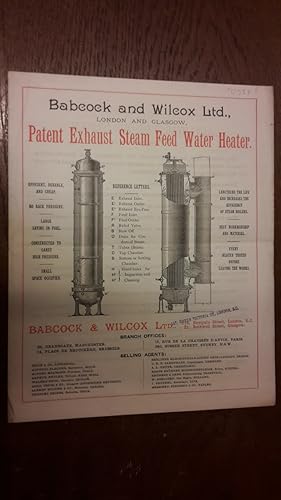 Imagen del vendedor de Babcok and Wilcox "Patent Exhaust Steam Feed Water Heater". a la venta por Antiquariat Heinzelmnnchen