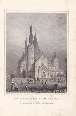Die Pfarrkirche zu Gelnhausen, Stahlstich um 1850 von Payne & Gray nach Wenderoth, Blattgröße: 22...