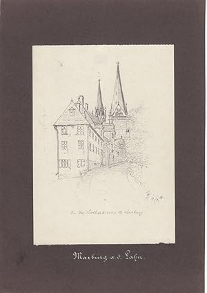 Marburg an der Lahn, Lutherkirche, Bleistiftzeichnung um 1913, Blattgröße: 29 x 20,5 cm, reine Bi...