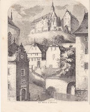 Das Schloß zu Marburg, Holzstich um 1860 mit Stadtansicht, Blattgröße: 22,5 x 17,5 cm, reine Bild...