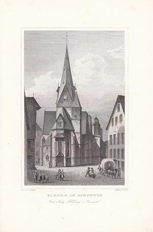 Kirche in Schotten, Stahlstich um 1850 von E. Höfer nach P. Weber, Blattgröße: 24 x 16 cm, reine ...