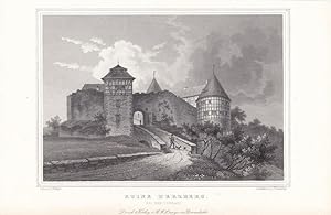 Ruine Herzberg bei Breitenbach, Stahlstich um 1850 von L. Thümling nach C. Köhler, Blattgröße: 14...