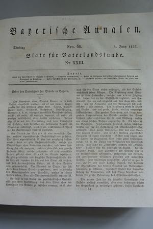 Bild des Verkufers fr Bayerische Annalen, Nr. 68. - Blatt fr Vaterlandskunde, Nr. XXIII. - 4. Juny 1833. Inhalt (u.a.): Ueber den Unterschied der Stnde in Bayern. zum Verkauf von Antiquariat Bookfarm