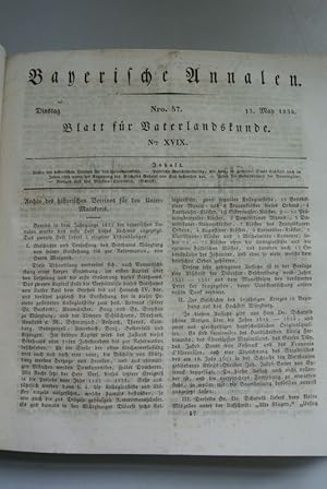 Bild des Verkufers fr Bayerische Annalen, Nr. 57. - Blatt fr Vaterlandskunde, Nr. XIX. - 13. May 1834. Inhalt (u.a.): Archiv des historischen Vereines fr den Unter-Mainkreis. zum Verkauf von Antiquariat Bookfarm