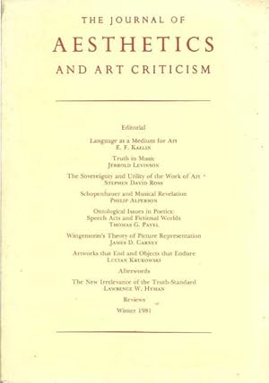 Seller image for The Journal of Aesthetics and Art Criticism Vol Xl No. 2 Winter 1981 for sale by Lincbook