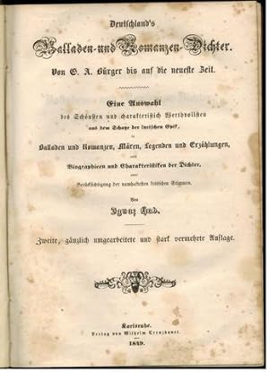 Seller image for Deutschland`s Balladen- und Romanzen-Dichter. Von G. A. Bger bis auf die neueste Zeit. for sale by Antiquariat Appel - Wessling