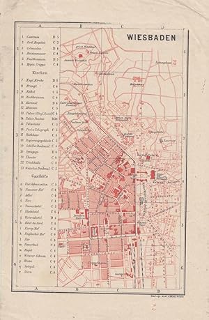 Wiesbaden Stadtplan, altkolorierter Stahlstich um 1870 mit dazu gehörender Legend am linken Blatt...