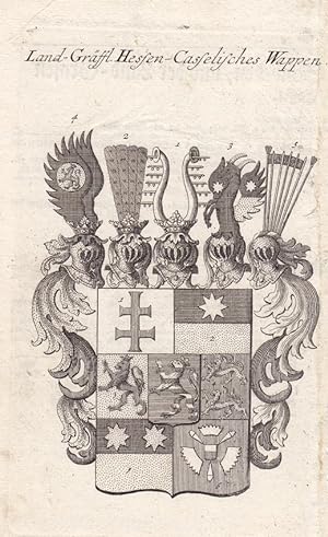 Land-Gräffl. Hessen-Casselisches Wappen, Heraldik, Kupferstich um 1750 mit reich ausstaffiertem W...
