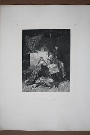 Hessische Auswanderer, schöner Stahlstich um 1860, Blattgröße: 38 x 28 cm, reine Bildgröße: 29 x ...