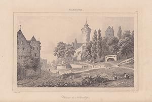 Nürnberg Schloss, Franken, Chateau de Nuremberg, Stahlstich um 1850 von Lemaitre, Blattgröße: 12,...