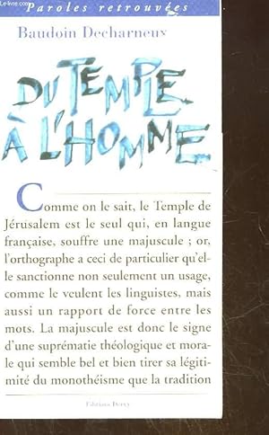 Bild des Verkufers fr DU TEMPLE A L'HOMME zum Verkauf von Le-Livre