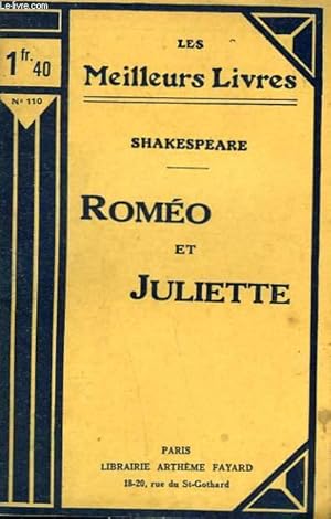 Bild des Verkufers fr ROMEO ET JULIETTE. COLLECTION : LES MEILLEURS LIVRES N 110. zum Verkauf von Le-Livre