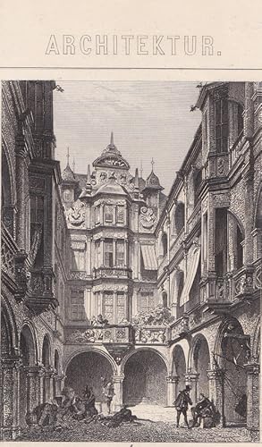 Nürnberg, Franken, Straßenszene, Stahlstich um 1860, Blattgröße: 13 x 7,5 cm, reine Bildgröße: 11...