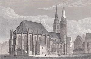 Nürnberg Sebalduskirche, Franken, Stahlstich um 1850 mit Blick auf das nördliche Langhaus, Blatt-...