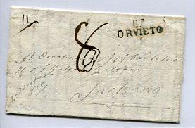 117 ORVIETO, klarer L2 auf Portobrief mit Inhalt nach Sarteano, 1812. Altitalien.