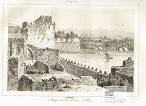 Seller image for Remparts de St. Jean d'Acre. Ansicht der m�chtigen alten Festungsanlagen von Akkon am Mittelmeer, am Ufer Beduinen in Zelten unter Palmen. Original-Stahlstich von Lemaitre 1840 for sale by historicArt Antiquariat & Kunsthandlung