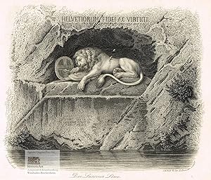 Bild des Verk�ufers f�r Der Luzerner L�we. Ansicht des Denkmals eines sterbenden L�wen mit Inschrift im Fels. Original-Stahlstich von Kolb und Hoffmeister nach Rohbock 1867 zum Verkauf von historicArt Antiquariat & Kunsthandlung
