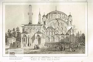 Imagen del vendedor de Mosque de Sultan Slim  Scutari. Moschee des Sultans Selin in Scutari bei Istanbul, auf dem Vorplatz Gruppen von Glubigen. Original-Stahlstich von Lemaitre 1840 a la venta por historicArt Antiquariat & Kunsthandlung