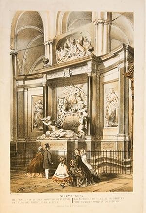 Antique Lithography - The mausoleum of Michiel de Ruyter in the Nieuwe Kerk in Amsterdam - P.W.M....