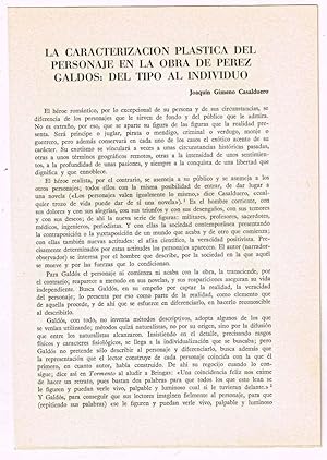 Imagen del vendedor de La Caractrizacion plastica del personaje en la obra de Perez Galdos: del tipo al individuo. [original single article from Anales Galdosianos, Ao VII (1972), pp. 19-25] a la venta por Cat's Cradle Books