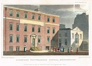 Imagen del vendedor de Licensed Victuallers School, Kennington. Schule der Lebensmittelhndler mit spielenden Kindern auf dem Schulhof. Kolorierter Original-Stahlstich von Bond nach Shepherd 1828 a la venta por historicArt Antiquariat & Kunsthandlung