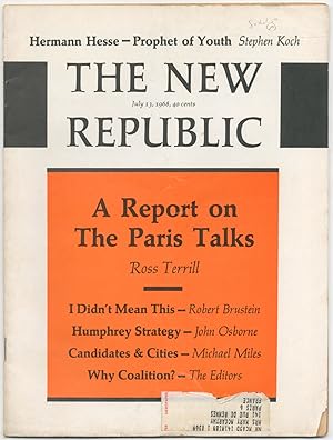 Bild des Verkufers fr The New Republic 2797 - July 1968 (Volume 159, Number 2) zum Verkauf von Between the Covers-Rare Books, Inc. ABAA