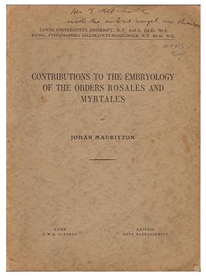 Seller image for Contributions to the embryology of the Orders Rosales and Myrtales. for sale by Andrew Isles Natural History Books