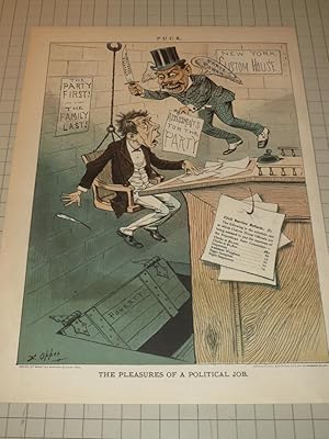 Seller image for 1881 Puck Lithograph of "The Pleasure of a Political Job" - The Party First, The Family Last - 19th Century Political Satire for sale by rareviewbooks