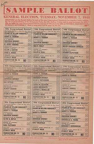 Sample Ballot; General Election, Tuesday, November 7, 1944