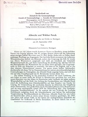 Bild des Verkufers fr Albrecht und Walther Penck: Gedchtnisansprache am Grabe zu Stuttgart am 25. September 1958; zum Verkauf von books4less (Versandantiquariat Petra Gros GmbH & Co. KG)