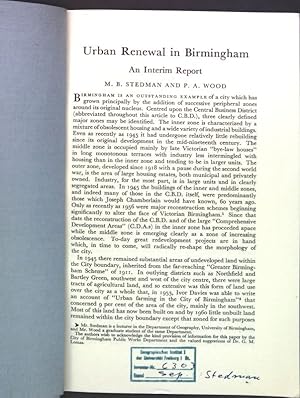 Bild des Verkufers fr Urban Renewal in Birmingham: An Interim Report. zum Verkauf von books4less (Versandantiquariat Petra Gros GmbH & Co. KG)