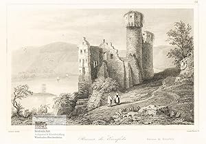 Imagen del vendedor de Ruines de Erenfels. Ruinas de Erenfels. Romantische Ansicht der Ruine von Burg Ehrenfels mit weitem Blick ins Rheintal. Original-Stahlstich von Louise Pannier bei Lemaitre um 1835 a la venta por historicArt Antiquariat & Kunsthandlung