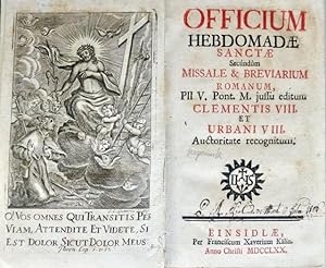 Bild des Verkufers fr Officium Hebdomadae Sanctae Secundum Missale & Breviarium Romanum, Pii V. Pont. M. iussu editum, Clementis VIII. et Urbani VIII. Auctoritate recognitum. - Nachgebunden: Musiknoten (Dominica in Palmis, etc.). zum Verkauf von Franz Khne Antiquariat und Kunsthandel