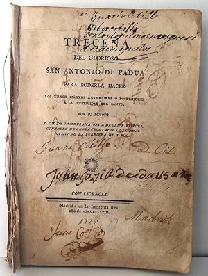 Trecena del glorioso San Antonio de Padua, para poderla hacer los trece martes anteriores o poste...